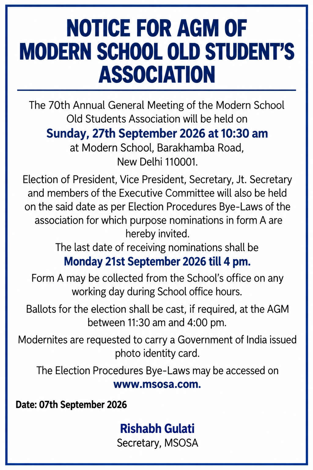MSOSA AGM Notice